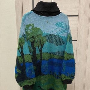 Turtle Neck Knit Mohair Alpaca Landscape Sweater
